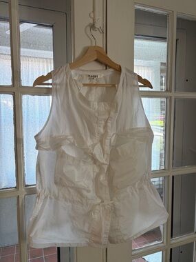 HACHE White Sleeveless Ruffle-Front Cotton Camisole
